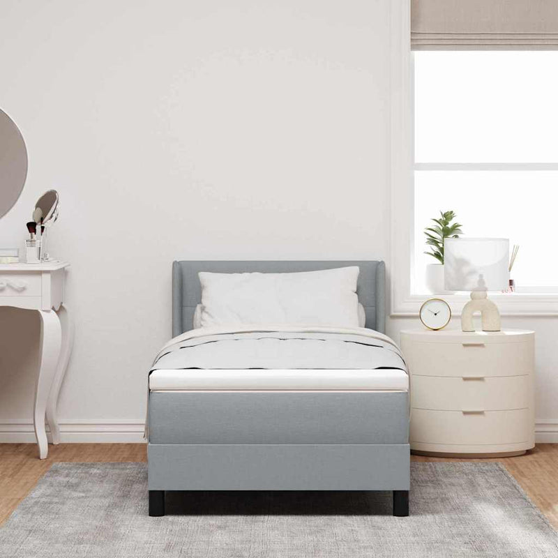 Pat cu arcuri cu headboard Gri deschis 200 x 200 cm țesătură