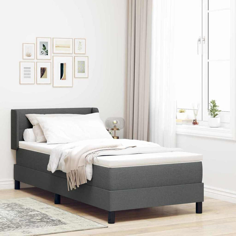 Pat cu arcuri cu headboard Gri închis 200 x 100 cm țesătură