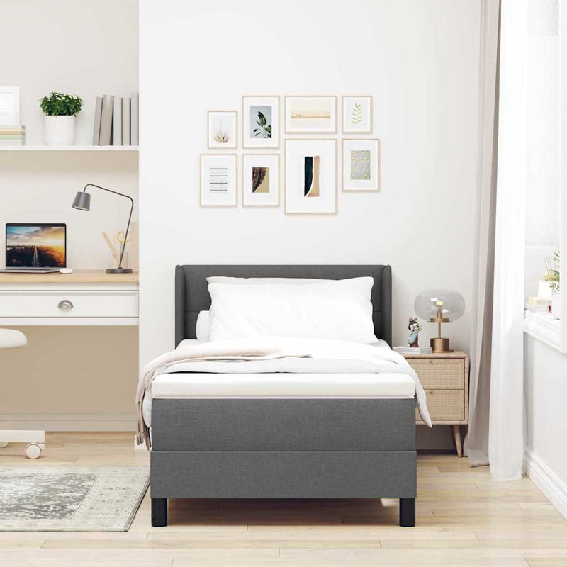 Pat cu arcuri cu headboard Gri închis 200 x 100 cm țesătură