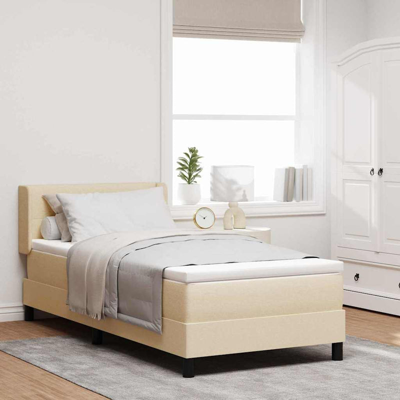 Pat cu arcuri cu headboard Manual Crem 200 x 100 cm țesătură