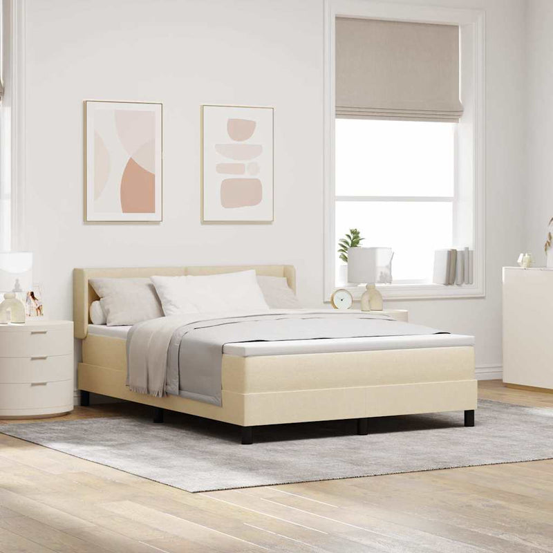 Pat cu arcuri cu headboard Manual Crem 200 x 140 cm țesătură