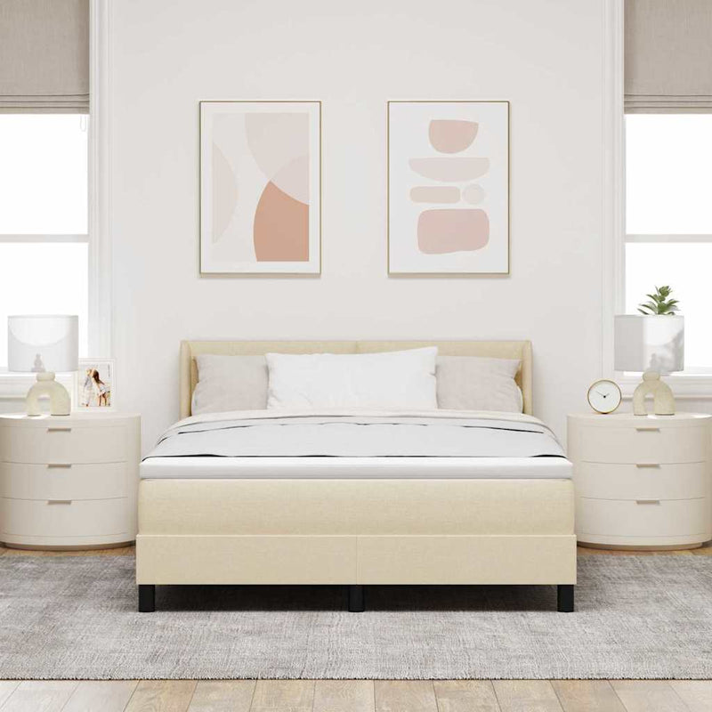 Pat cu arcuri cu headboard Manual Crem 200 x 140 cm țesătură