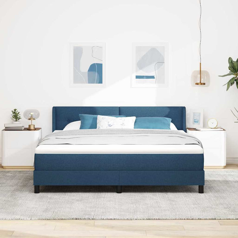 Pat cu arcuri cu headboard albastru 200 x 180 cm țesătură