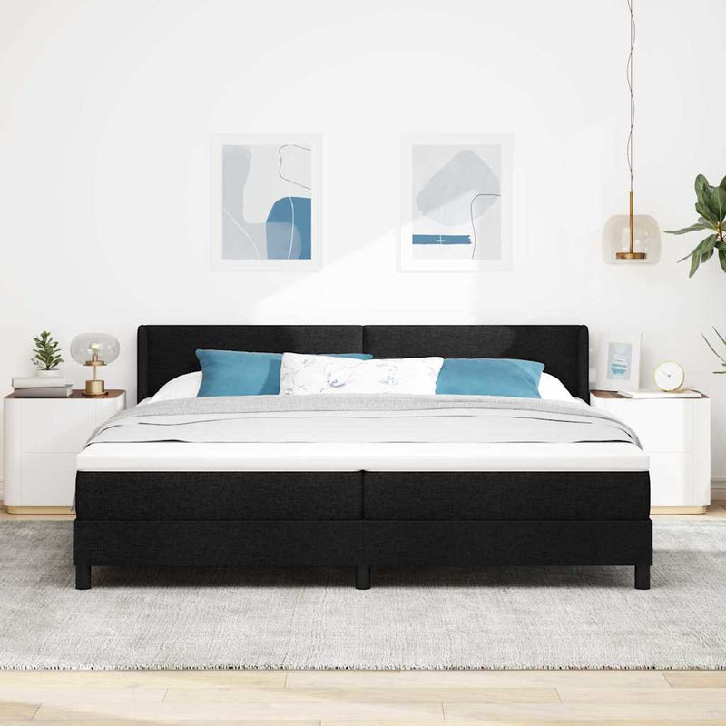 Pat cu arcuri cu headboard Manual Negru 200 x 200 cm țesătură