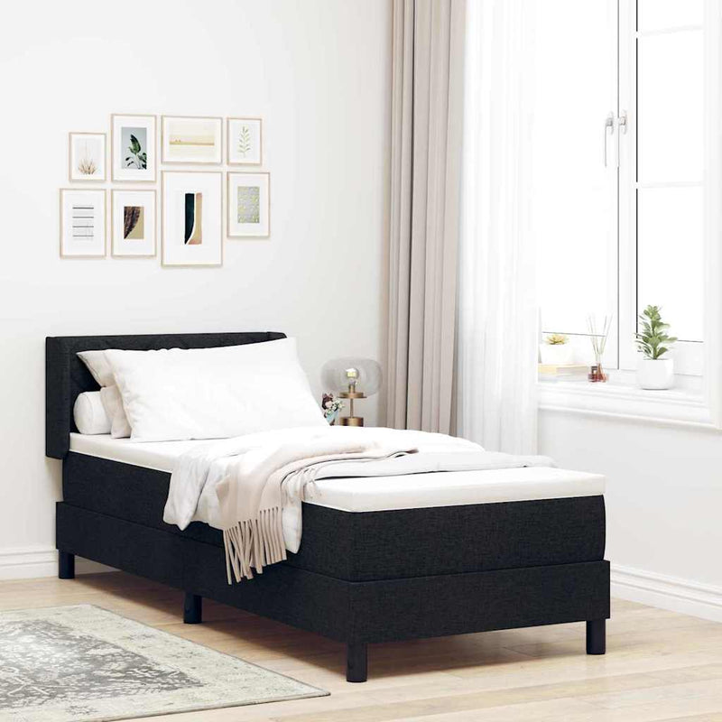 Pat cu arcuri cu headboard Manual Negru 200 x 80 cm țesătură