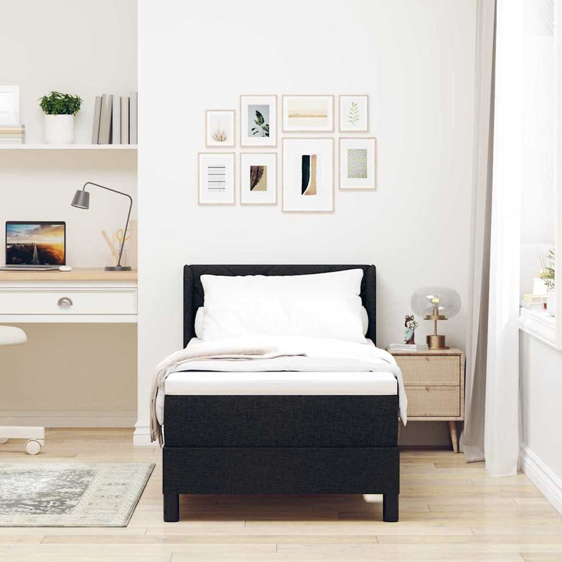 Pat cu arcuri cu headboard Manual Negru 200 x 80 cm țesătură