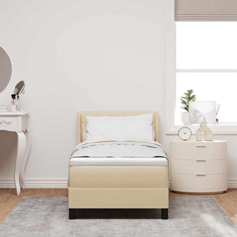 Pat cu arcuri cu headboard Manual Crem 200 x 80 cm țesătură