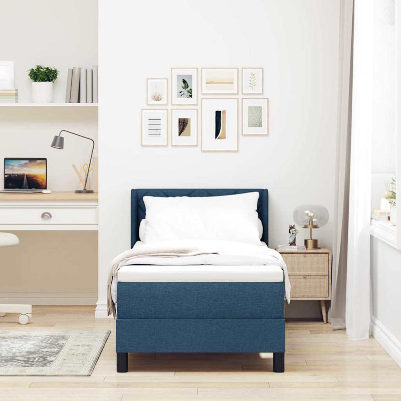 Pat cu arcuri cu headboard Manual albastru 200 x 80 cm țesătură