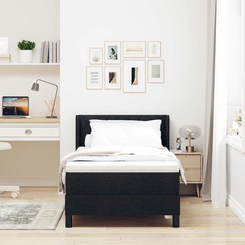 Pat cu arcuri cu pernă cu headboard Negru 200 x 100 cm țesătură