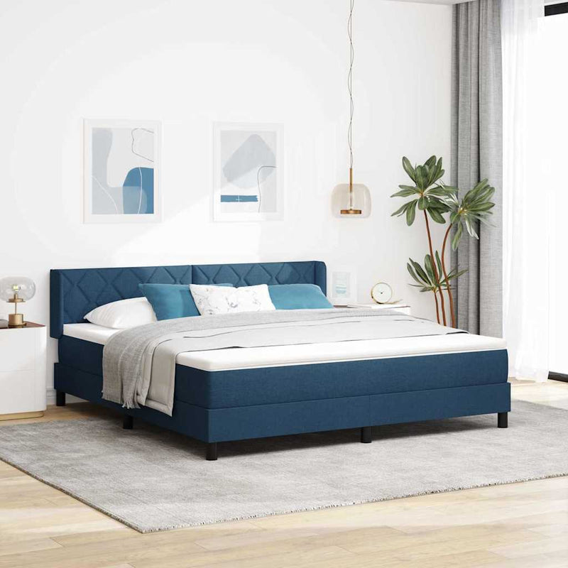 Pat cu arcuri cu headboard albastru 200 x 180 cm țesătură