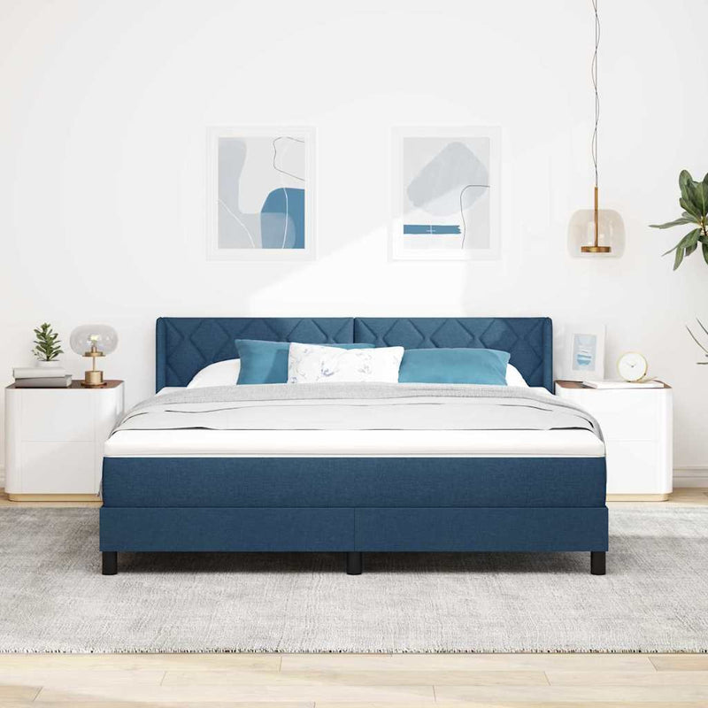Pat cu arcuri cu headboard albastru 200 x 180 cm țesătură