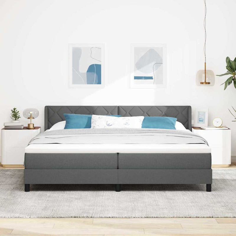 Pat cu arcuri cu headboard Gri închis 200 x 200 cm țesătură