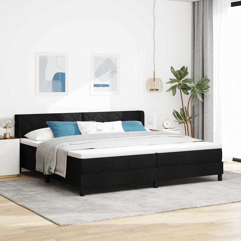 Pat cu arcuri cu headboard Manual Negru 200 x 200 cm țesătură