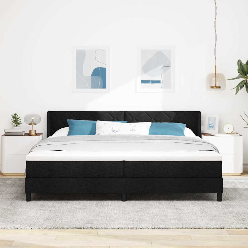Pat cu arcuri cu headboard Manual Negru 200 x 200 cm țesătură