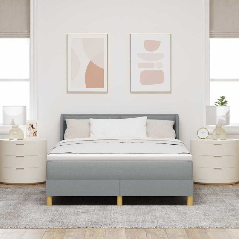 Pat cu arcuri cu saltea Gri deschis 200 x 140 cm țesătură