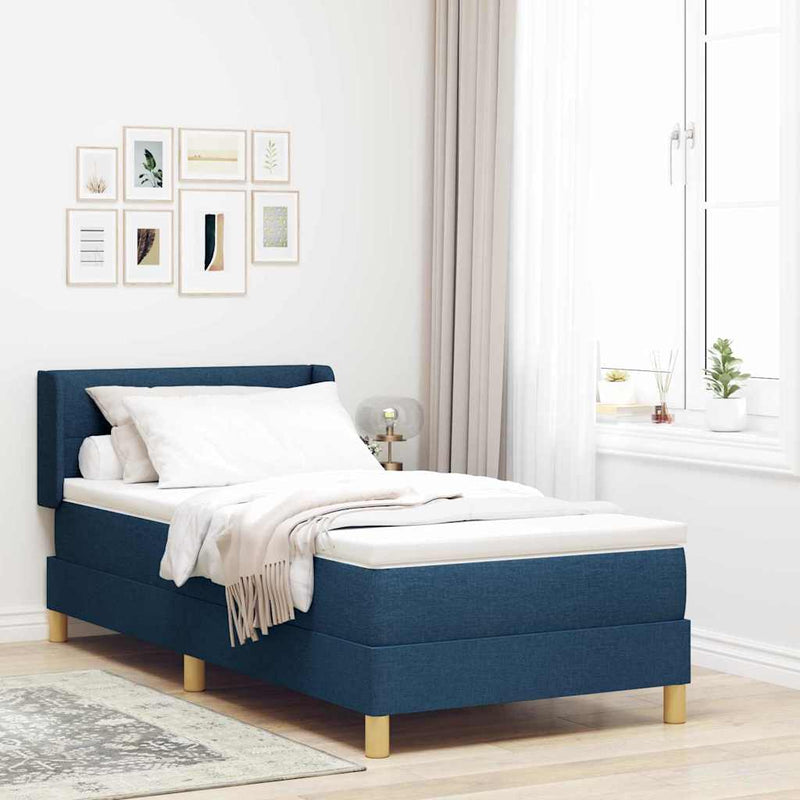 Pat cu arcuri cu headboard Manual albastru 190 x 90 cm țesătură