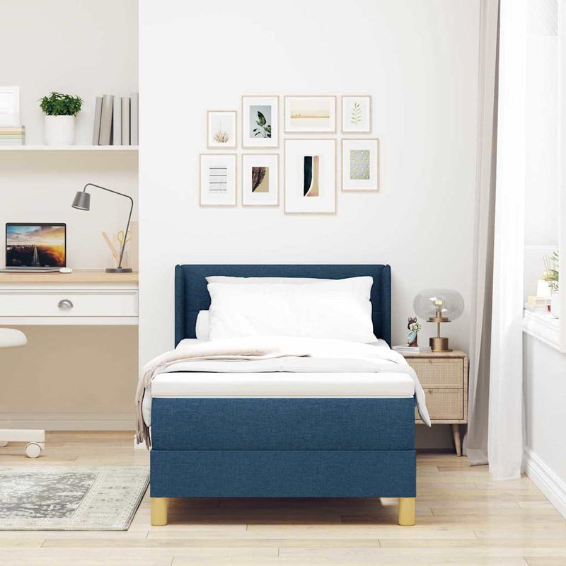 Pat cu arcuri cu headboard Manual albastru 190 x 90 cm țesătură