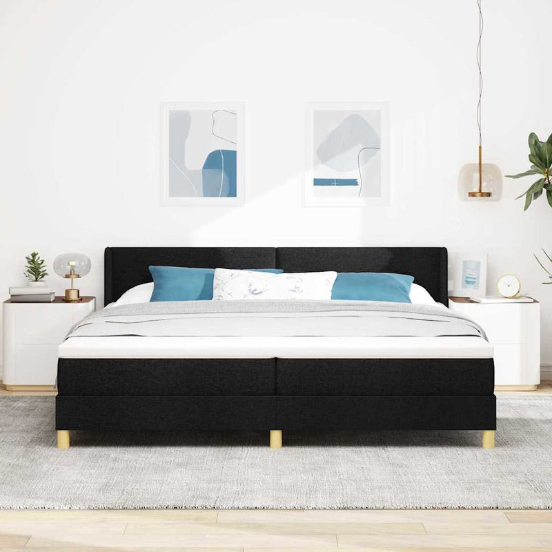 Pat cu arcuri cu headboard Manual Negru 200 x 200 cm țesătură