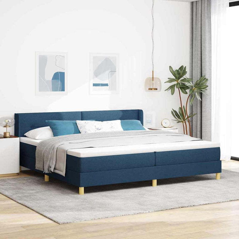 Pat cu arcuri cu headboard albastru 200 x 200 cm țesătură