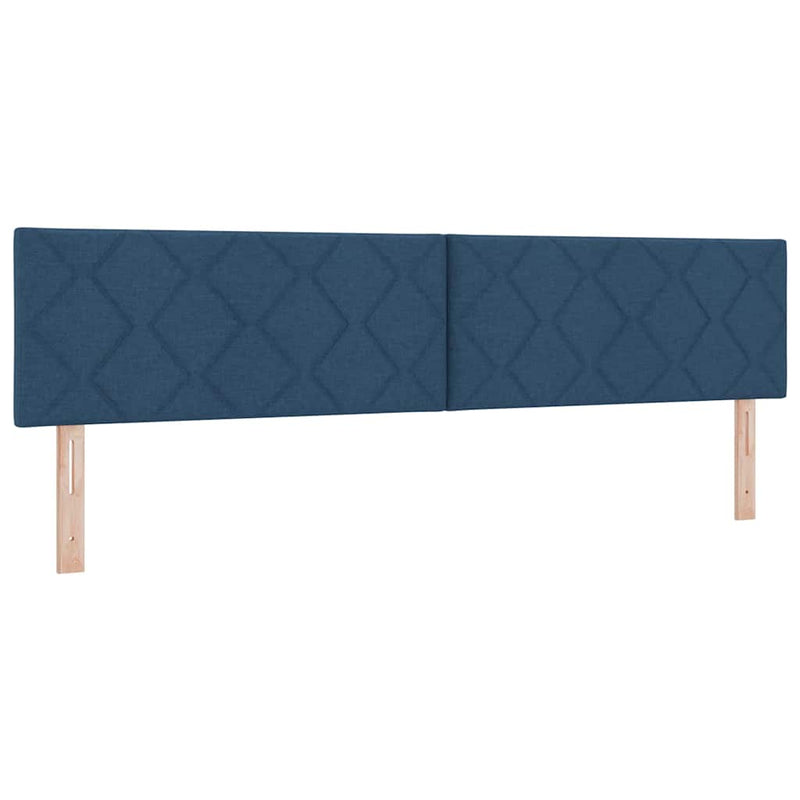 Pat cu arcuri cu headboard albastru 200 x 200 cm țesătură