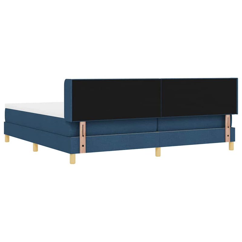 Pat cu arcuri cu headboard albastru 200 x 200 cm țesătură