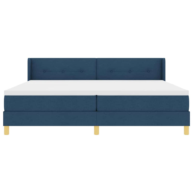 Pat cu arcuri cu headboard albastru 200 x 200 cm țesătură