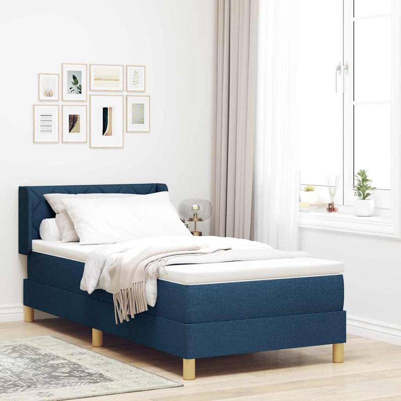 Pat cu arcuri cu headboard Manual albastru 200 x 90 cm țesătură