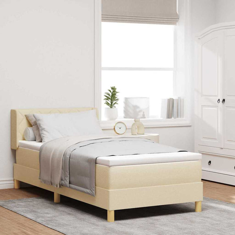 Pat cu arcuri cu headboard Manual Crem 200 x 100 cm țesătură