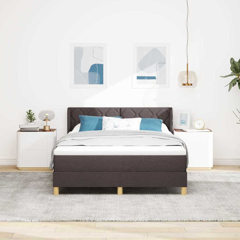 Pat cu arcuri cu headboard Maro închis 200 x 160 cm țesătură