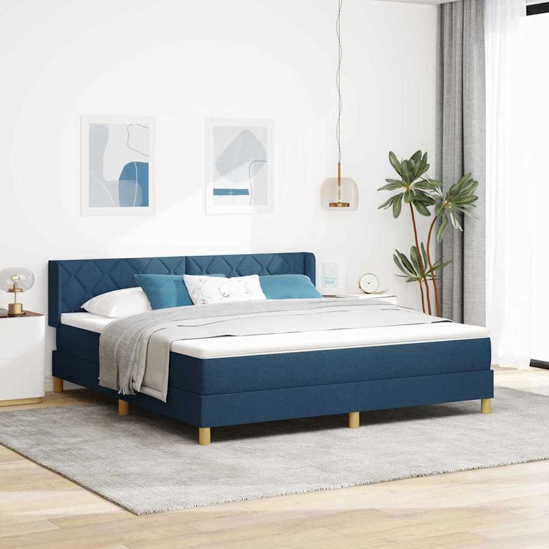 Pat cu arcuri cu headboard albastru 200 x 180 cm țesătură