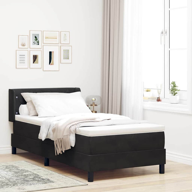 Pat cu arcuri cu headboard Manual Negru 190 x 90 cm Catifea
