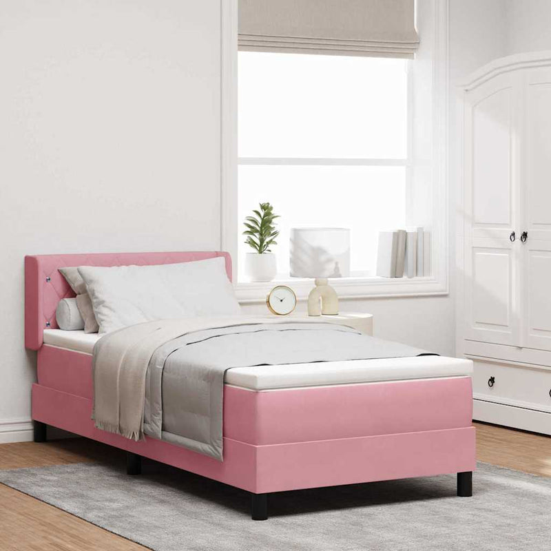 Pat cu arcuri cu headboard Manual Roz 200 x 100 cm Catifea