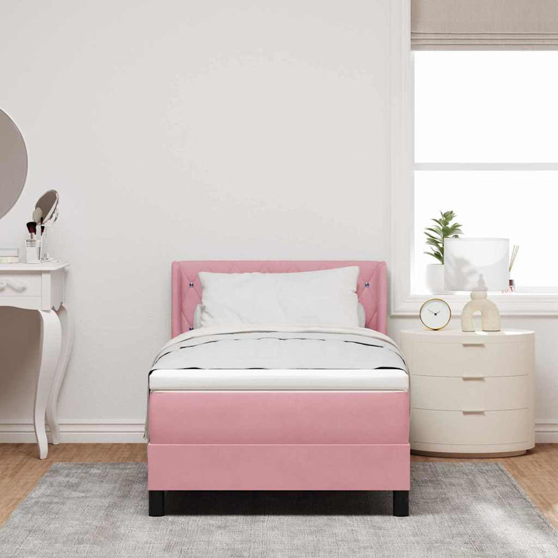 Pat cu arcuri cu headboard Manual Roz 200 x 100 cm Catifea