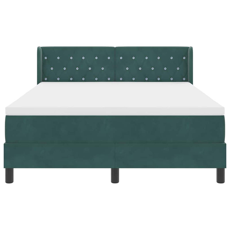 Pat cu arcuri cu headboard Verde închis 190 x 140 cm Catifea