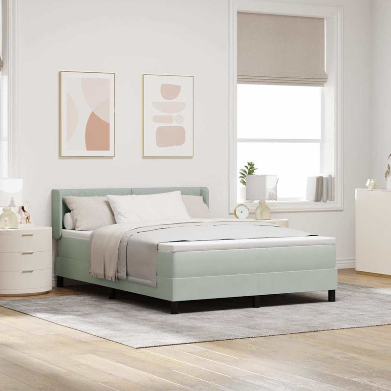 Pat cu arcuri cu headboard Gri deschis 200 x 140 cm Catifea