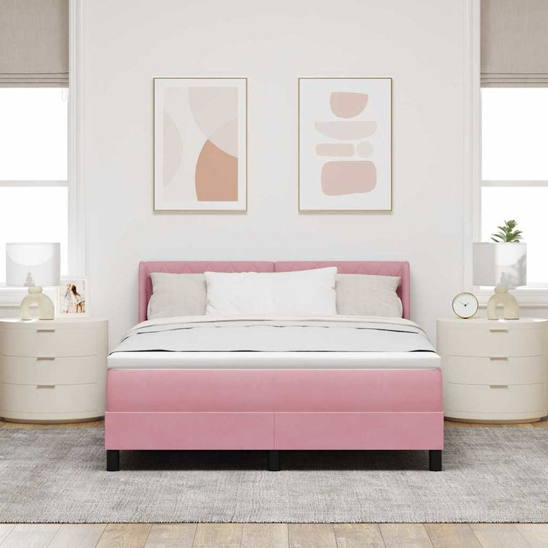 Pat cu arcuri cu headboard Manual Roz 200 x 160 cm Catifea
