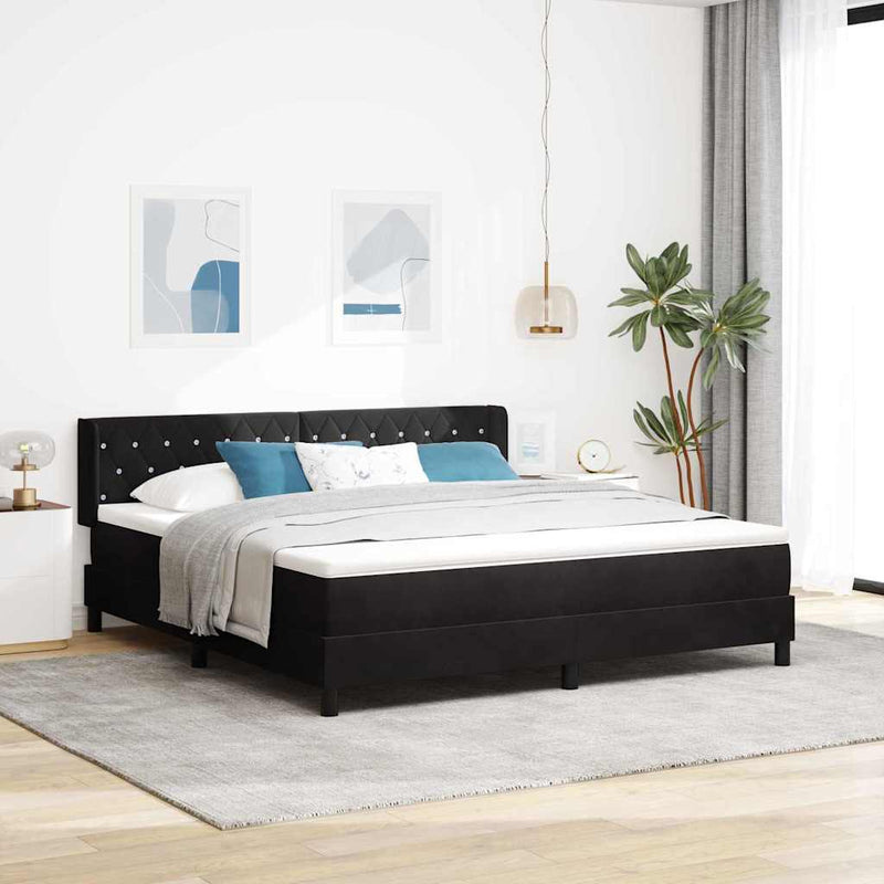 Pat cu arcuri cu headboard Manual Negru 200 x 180 cm Catifea