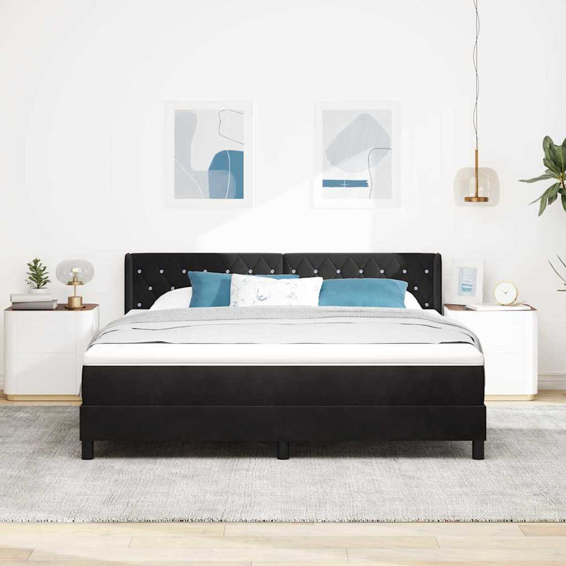 Pat cu arcuri cu headboard Manual Negru 200 x 180 cm Catifea
