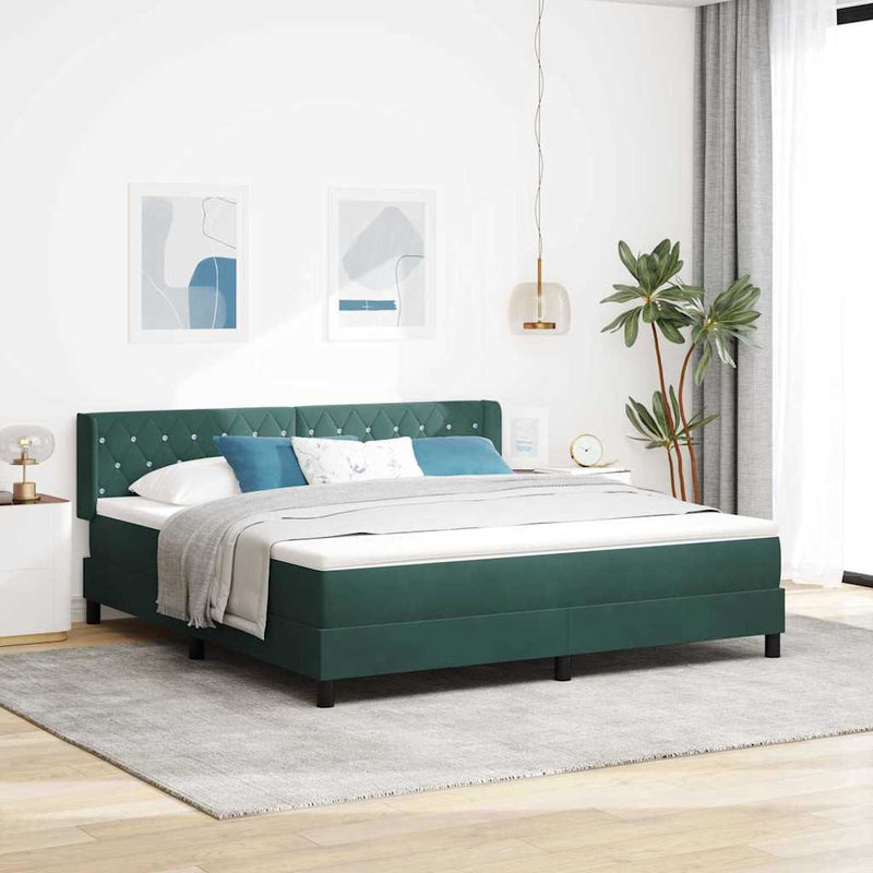 Pat cu arcuri cu headboard Verde închis 200 x 180 cm Catifea