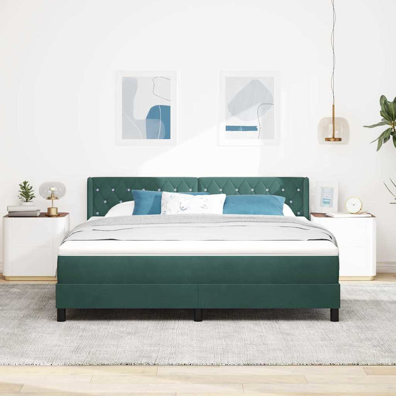 Pat cu arcuri cu headboard Verde închis 200 x 180 cm Catifea