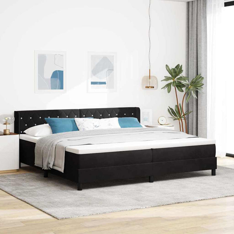 Pat cu arcuri cu headboard Manual Negru 200 x 200 cm Catifea