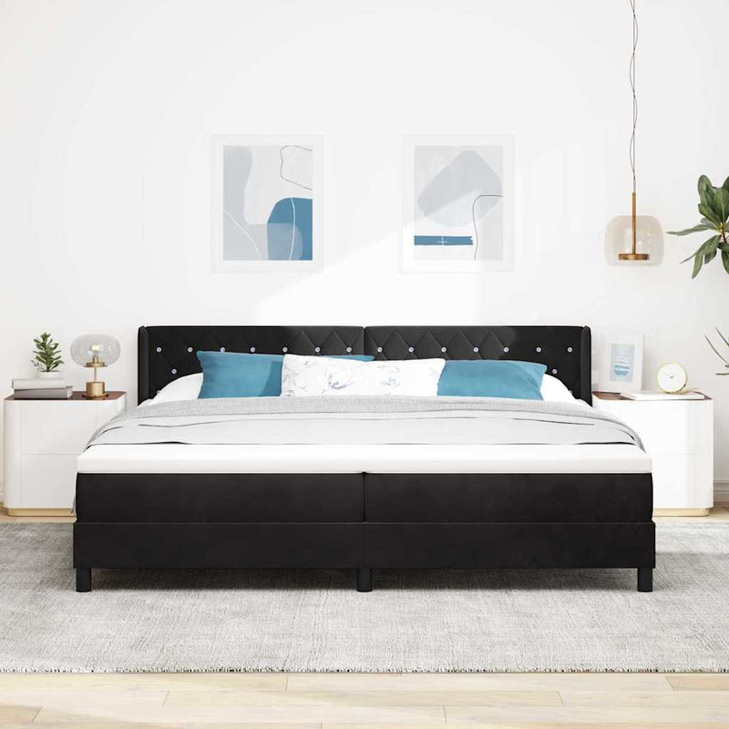 Pat cu arcuri cu headboard Manual Negru 200 x 200 cm Catifea