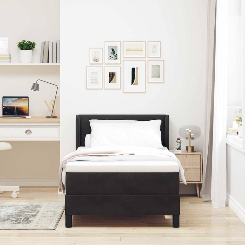 Pat cu arcuri cu headboard Manual Negru 200 x 80 cm Catifea
