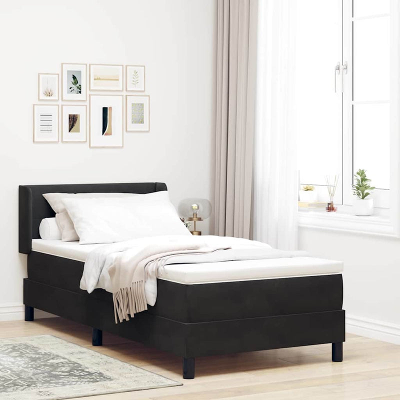 Pat cu arcuri cu headboard Manual Negru 200 x 100 cm Catifea