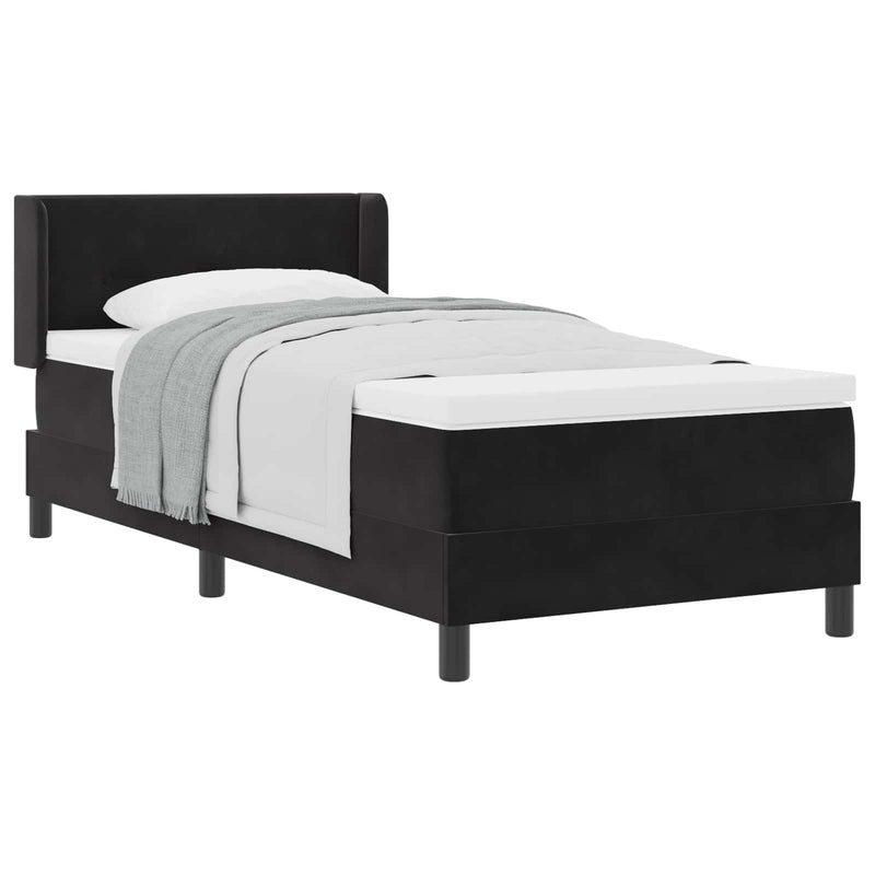 Pat cu arcuri cu headboard Manual Negru 200 x 100 cm Catifea