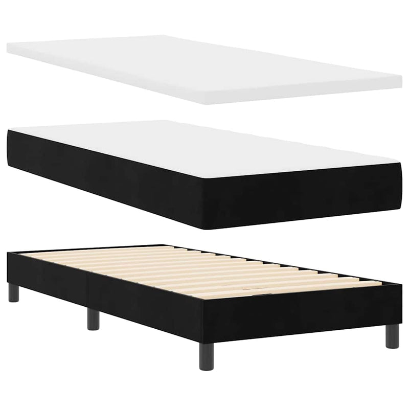 Pat cu arcuri cu headboard Manual Negru 200 x 100 cm Catifea