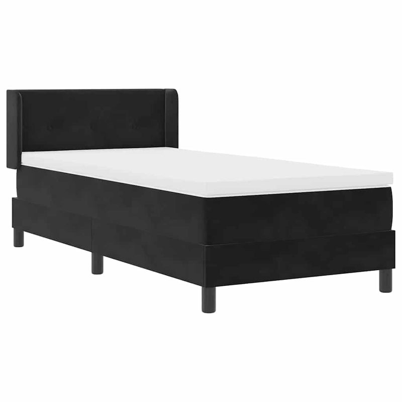 Pat cu arcuri cu headboard Manual Negru 200 x 100 cm Catifea