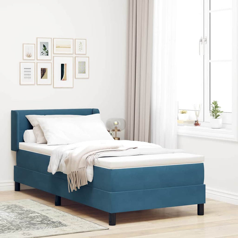 Pat cu arcuri cu headboard Albastru închis 200 x 100 cm Catifea