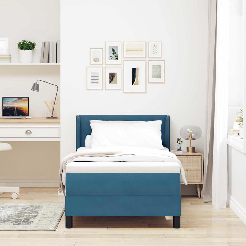 Pat cu arcuri cu headboard Albastru închis 200 x 100 cm Catifea