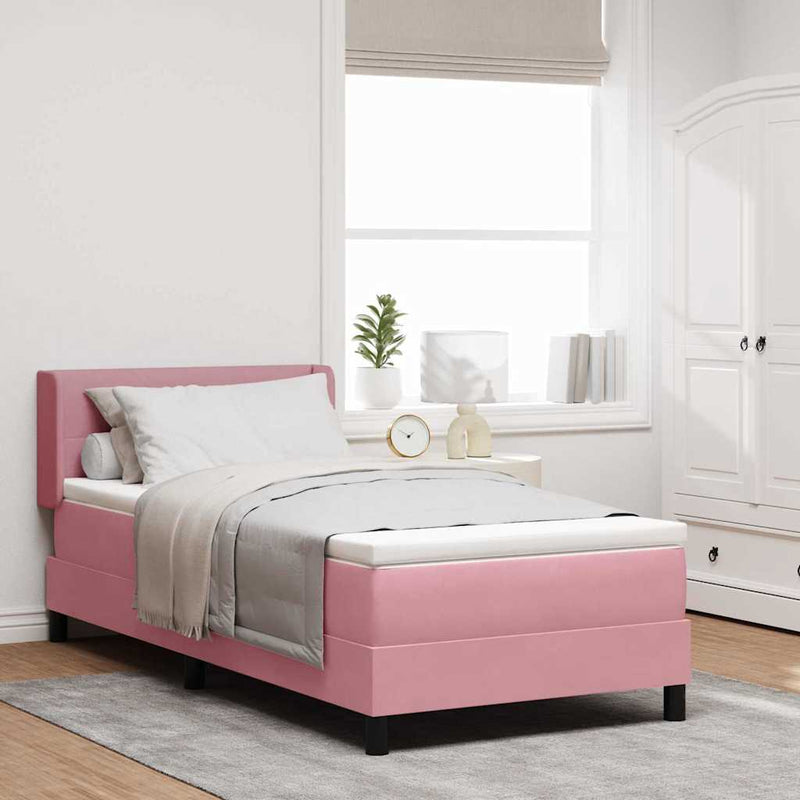 Pat cu arcuri cu headboard Manual Roz 200 x 100 cm Catifea